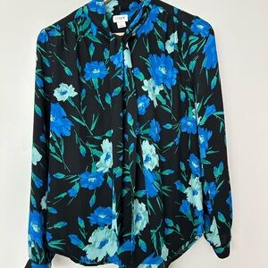 J. Crew Black and Blue Floral Blouse